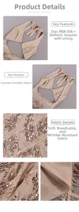 Détails du tissu à paillettes et franges avec doublure douce et fermeture éclair invisible