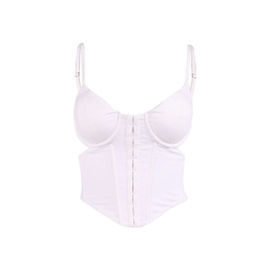 Slim fit white corset top with adjustable straps and hook-and-eye closure for women