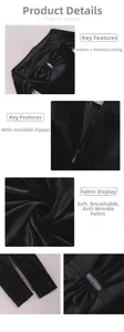 Detalle del vestido corto de terciopelo negro con cremallera invisible y tela suave