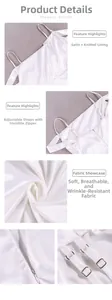 Detail of satin dress showing adjustable metal straps and smooth invisible zipper