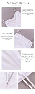Dettagli del tessuto in raso jacquard bianco con spalline regolabili e cerniera zip