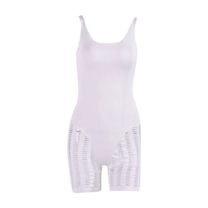 Body bianco in maglia con scollo quadrato e pannelli sexy in rete trasparente aderente