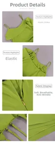 Detail of grass green chiffon dress showing adjustable straps and hidden zipper closure