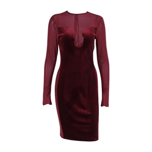 Elegantes bordeauxrotes Samtkleid mit Netzärmeln und Cut-Out-Ausschnitt für Damen