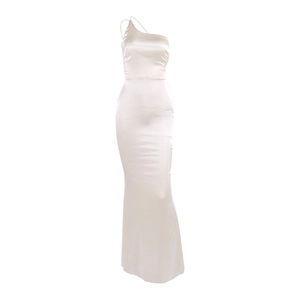 Elegant off-shoulder satin bodycon long dress in pearl white with a sleek fishtail design