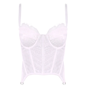 Elegante corsetto in pizzo floreale bianco con ferretto e struttura a lisca di pesce