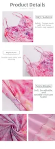 Detail of floral mesh dress showing built-in cups, side zipper, and breathable fabric