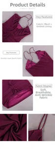 Détail des volants en tulle et du tissu élastique double couche de la robe bordeaux