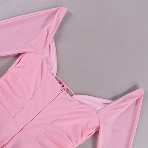 Detail view of pink mesh dress with invisible back zipper and high-quality stitching