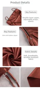 Collage détaillé de la robe en satin rouille montrant les bretelles et le zip caché