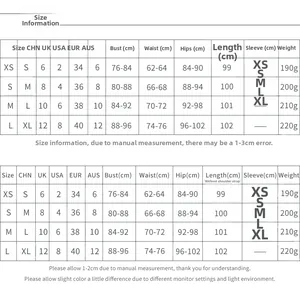 Tableau des tailles pour robe en satin avec mesures détaillées en cm et pouces