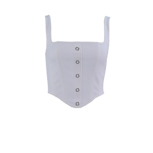 Corset blanc sans manches avec boutons métalliques et ourlet en arête de poisson sexy
