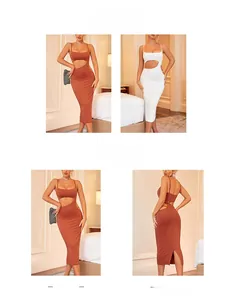 Vue détaillée de la robe dos nu à découpes avec coupe ajustée et fentes latérales