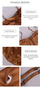 Détails d'un haut corset en satin marron avec baleines internes et bretelles réglables