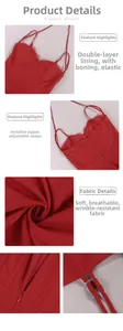 Detail view of red lace corset top showing fishbone support and adjustable straps