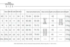 Tableau des tailles détaillé pour haut corset en satin avec mesures internationales de conversion
