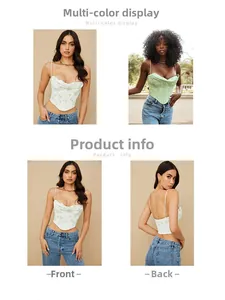 Detail view of floral cropped camisole with cowl neck and V-shaped hemline shown from both sides