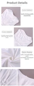 Détail d'une robe en satin blanc avec bandes antidérapantes et fermeture éclair invisible