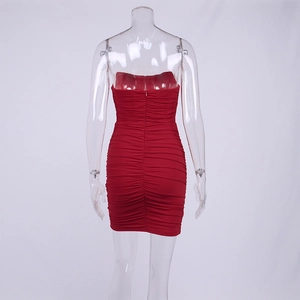 Detailed back view of red ruched tube dress showing seamless fit and hidden zipper