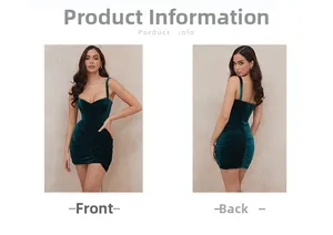 Vue avant et arrière d'une robe courte en velours vert foncé avec plis baleinés et dos nu
