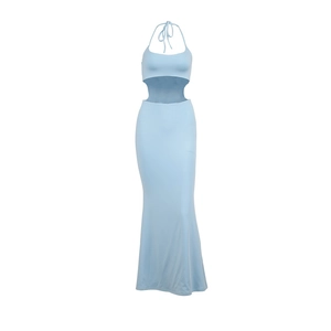 Robe longue dos nu bleu clair avec découpe à la taille et coupe sirène élégante