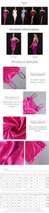 Size guide for square neck satin dress with XS-L measurements and fabric details