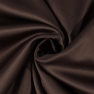 Close-up of deep coffee satin fabric showing luxurious smooth texture and silk-like sheen
