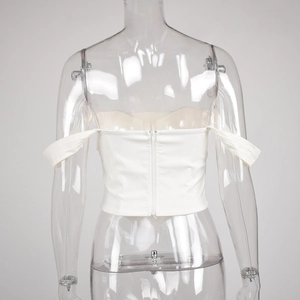 Detailed back view of white square neck corset top featuring hidden zipper closure