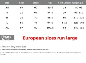 Detailed size chart for corset mini dress showing measurements from XS to XL sizes