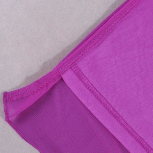 Detail shot of purple mesh and silk fabric showing precision stitching and reinforced edges