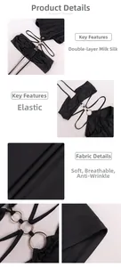 Détail du tissu en soie de lait double couche et anneaux dorés sur la robe noire