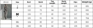 Detailed size chart for women's two-piece tracksuit set with S-3XL measurements