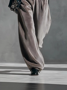 Women's autumn velvet loungewear set featuring high-waisted wide-leg drape pants in taupe