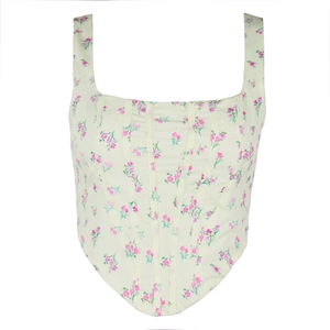 Floral corset crop top with bone structure and square neck in vintage cottage style