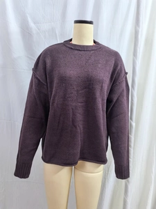 Deep purple oversized crew neck knitted sweater with ribbed cuffs and drop shoulder design