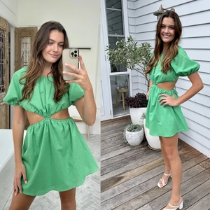Abito da Donna Estivo Casual a Linea A Moda Maniche a Sbuffo Corte Cut-out Vita Scollo a Cuore Tinta Unita Mini Abito Vacanza