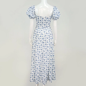 Detail of French vintage floral dress showing square neck and back design on mannequin
