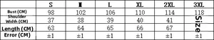 Detailed size chart for lace vest two-piece set including bust, shoulder, and length