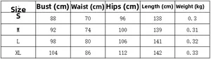 Detailed size chart for backless satin maxi dress including bust and waist measurements