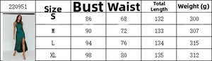 Detailed size chart for solid color halter neck dress with bust and waist measurements