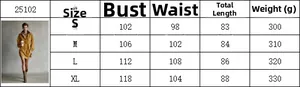 Tableau des tailles pour robe chemise en suédine avec mesures détaillées du buste et du corps