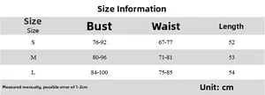 Detailed size chart for polka dot halter top showing bust and waist in centimeters