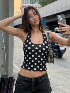 Women's Sexy Halter Neck Backless Polka Dot Tank Top Slim Fit Sleeveless Streetwear Summer Retro Polka Dot Crop Top