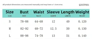 Detailed size chart for V-neck short sleeve crop top including bust, waist, and length