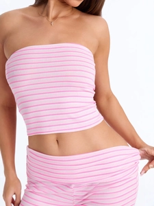 Damen Gestreift Tube Top Und Weites Bein Hose Rippstrick Sommer Loungewear Ärmellos Oberteil Und Unterteil Streetwear Outfits Für Damen