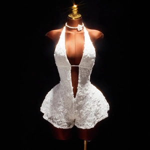 Women Sexy Halter Neck Lace Romper 3D Floral Deep V Backless Slim Jumpsuit Summer Fashion Sleeveless Streetwear Bodysuit