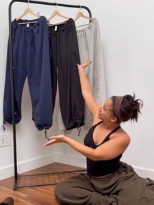 Women Casual High Waisted Wide Leg Pants Loose Streetwear Drawstring Solid Color Long Trousers For Daily Wear