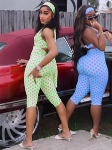 Sexyer ärmelloser figurbetonter Polka-Dot-Jumpsuit mit passendem Stirnband für Damen