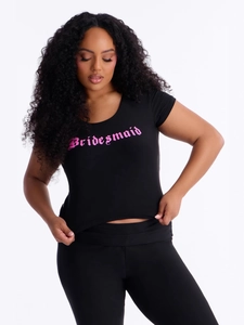Ensemble pyjama deux pièces noir Bridesmaid pour femmes avec t-shirt et pantalon moulant