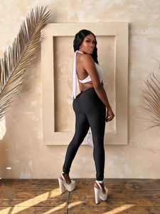 Sexy backless halter top and high-waisted black scrunch butt yoga pants set for women